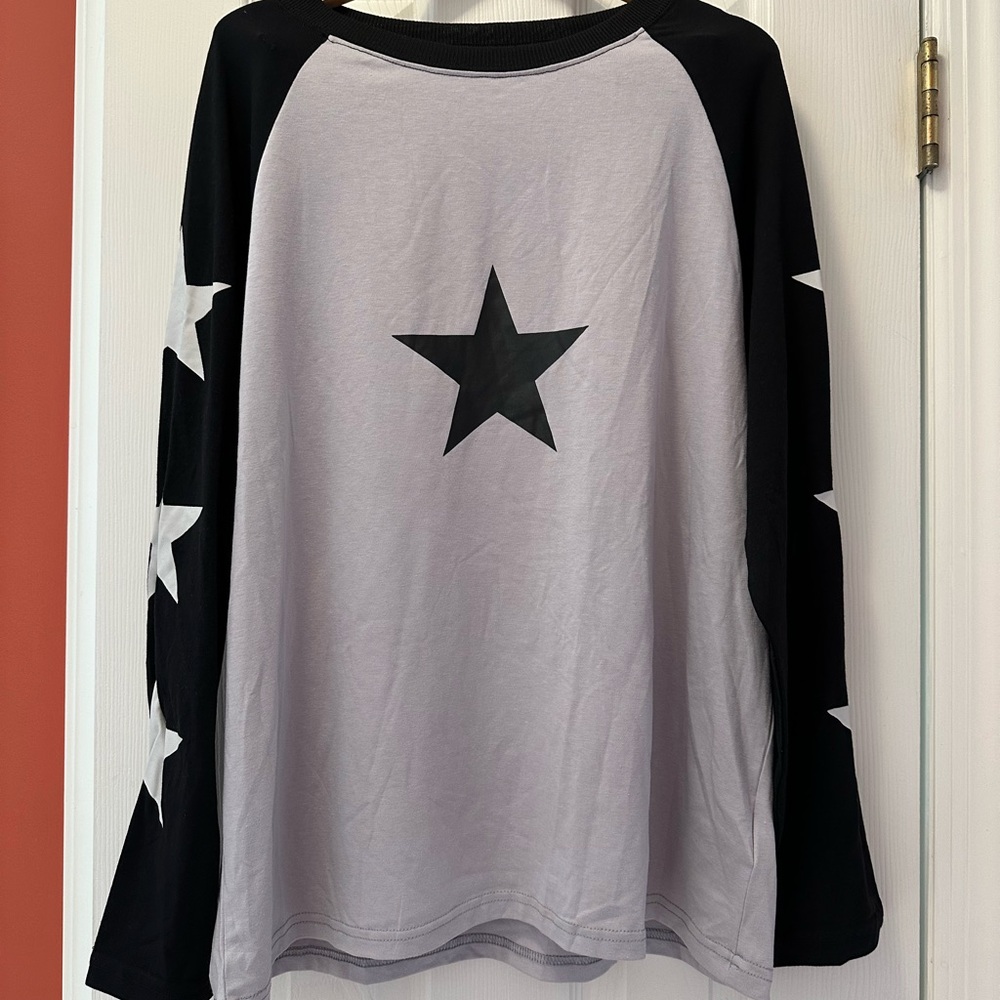 Black and Light Gray “Star” Adorned Long Sleeve Shirt